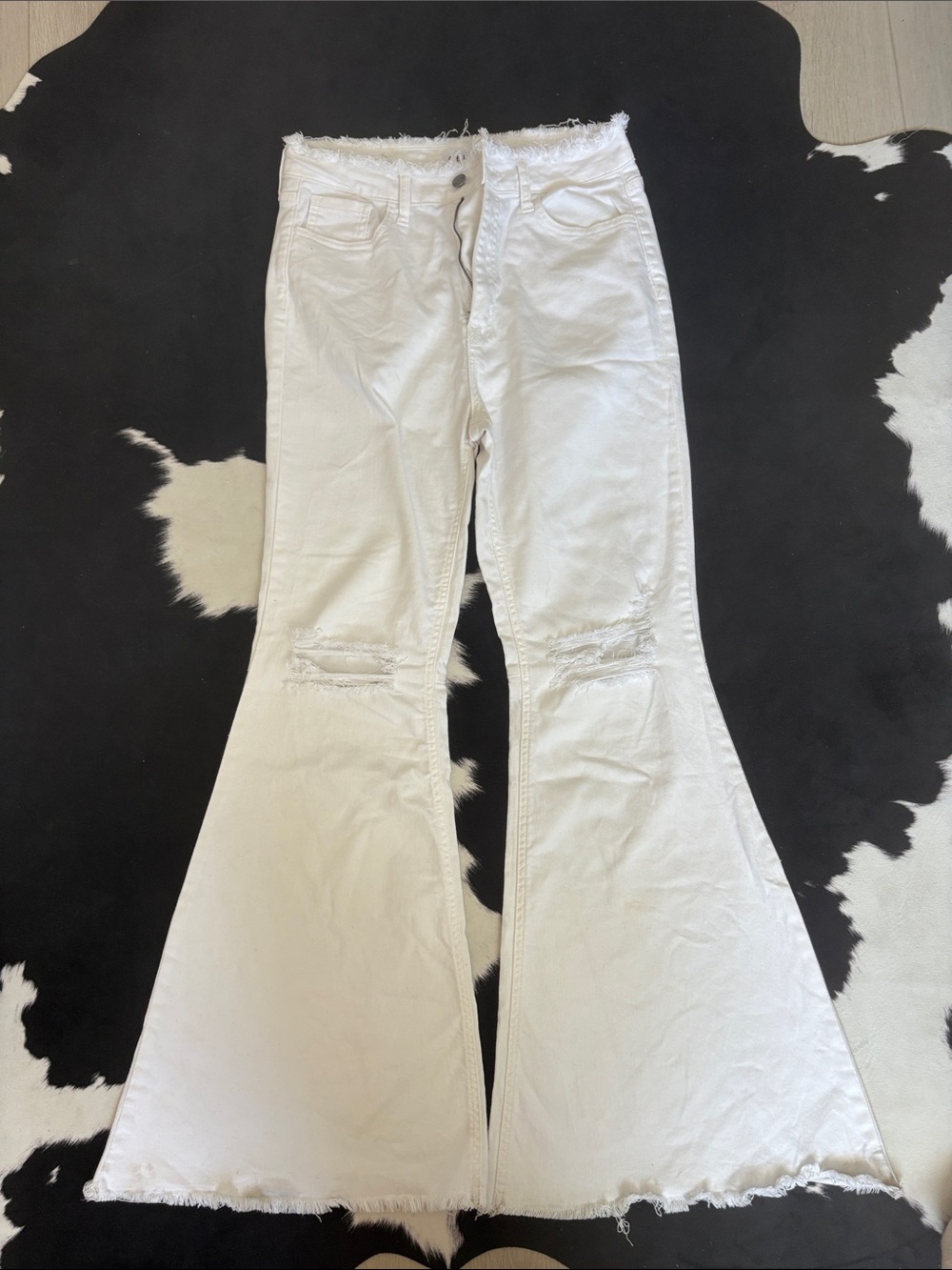 Cello White Distressed Flare Jeans - Women